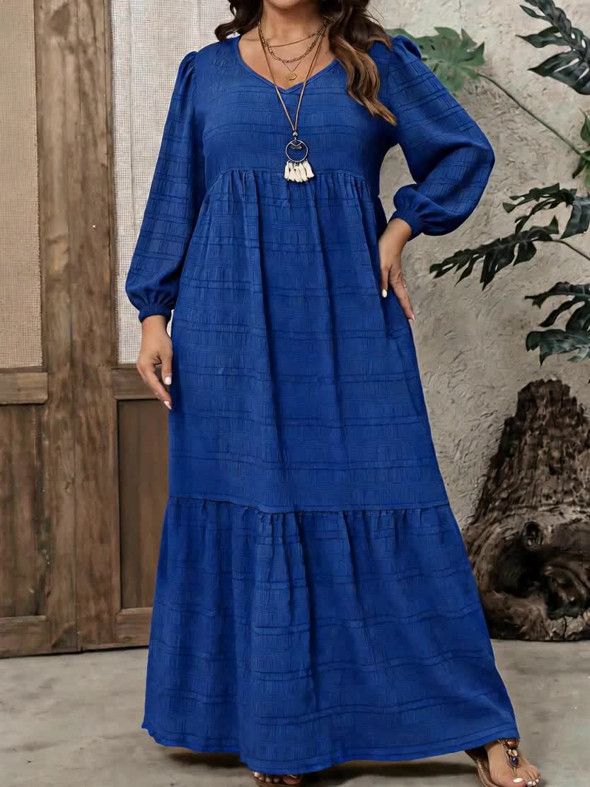Robe longue grande taille, trois étages, tissu texturé