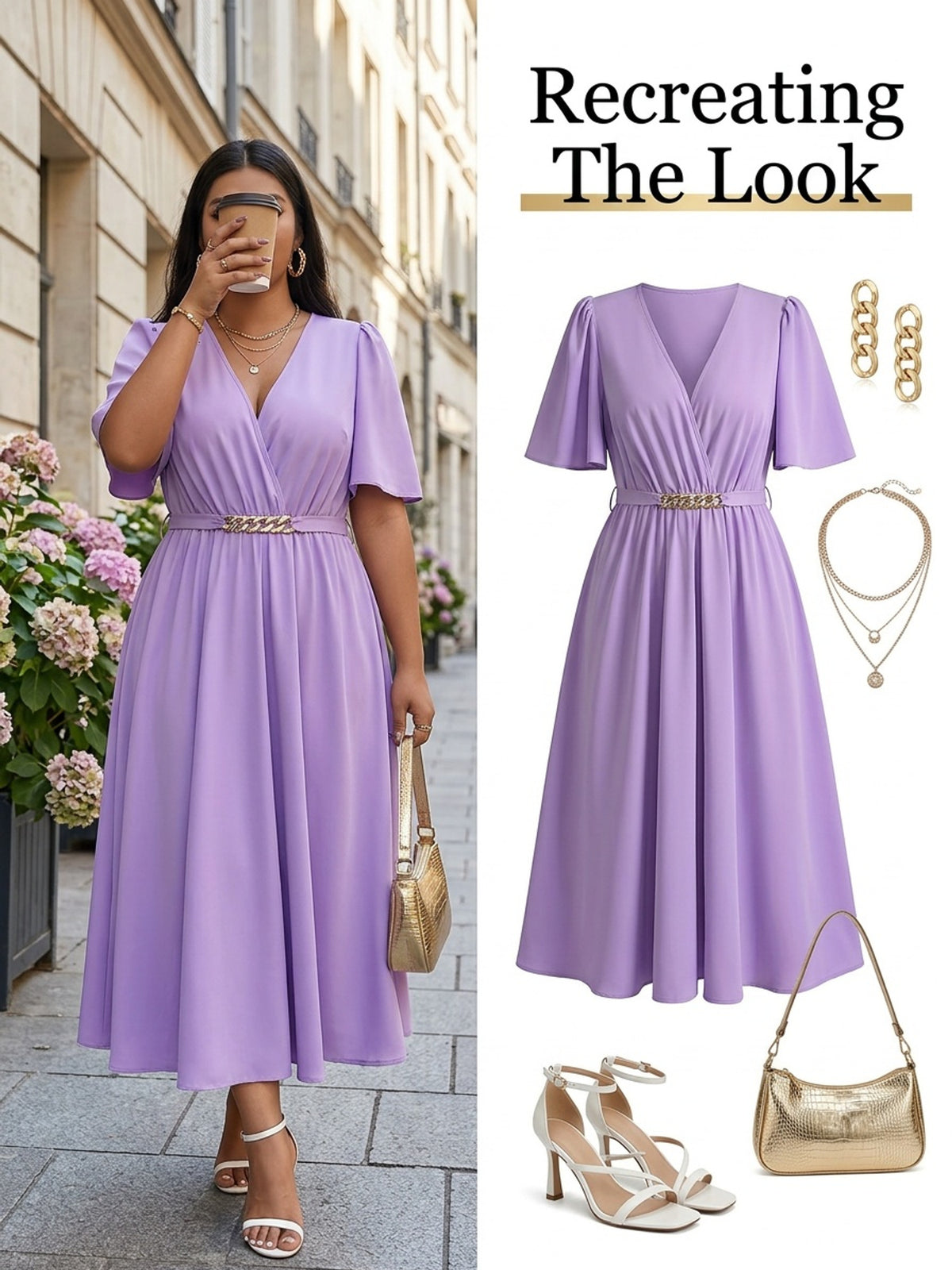 Robe longue grande taille — Cache-cœur et sa chaîne dorée