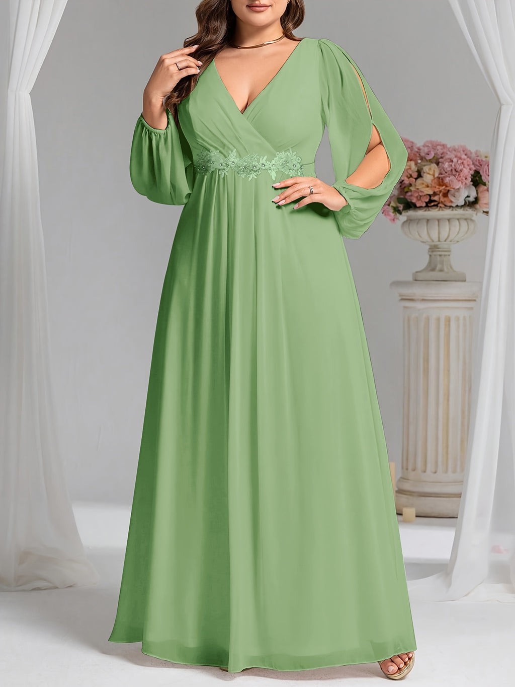 Robe demoiselle d'honneur grande taille — Manches fendues