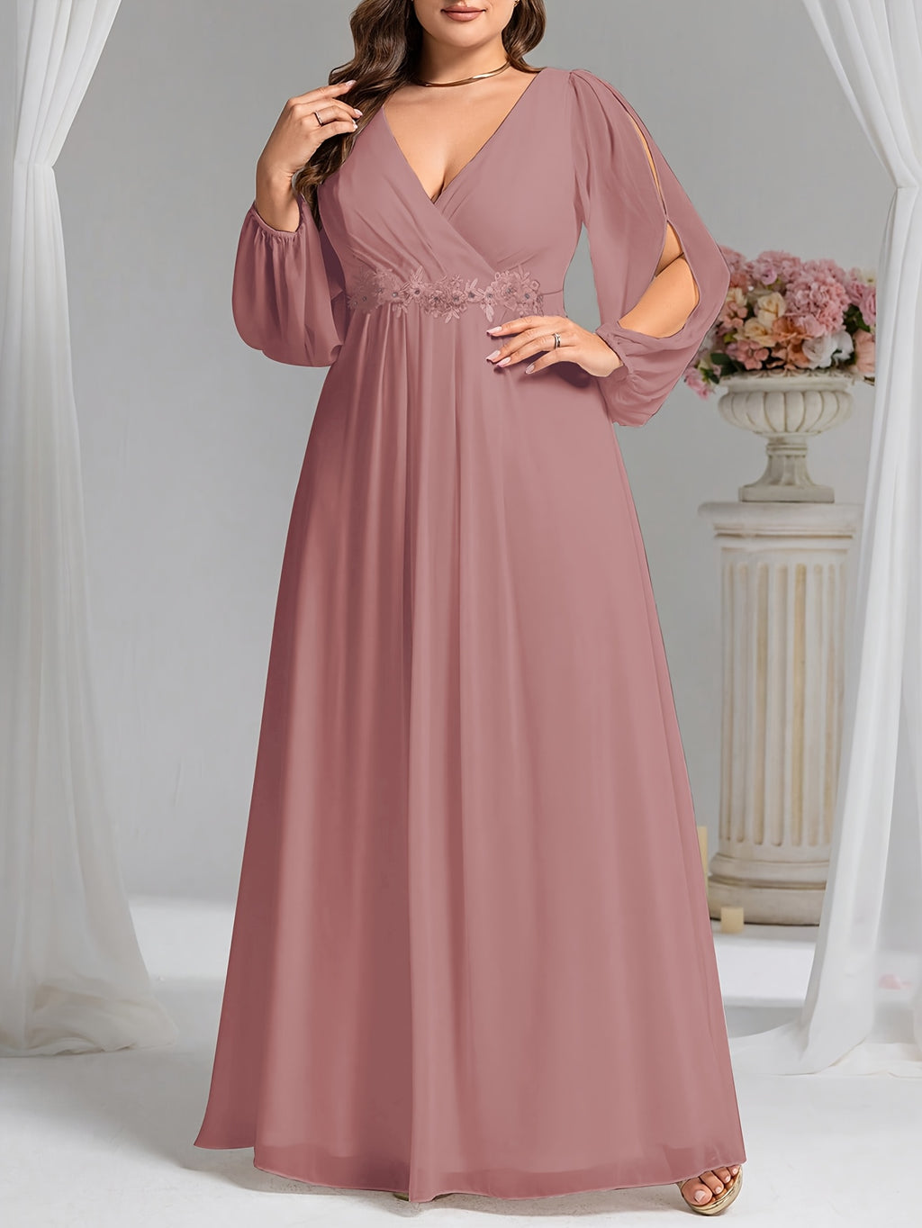 Robe demoiselle d'honneur grande taille — Manches fendues