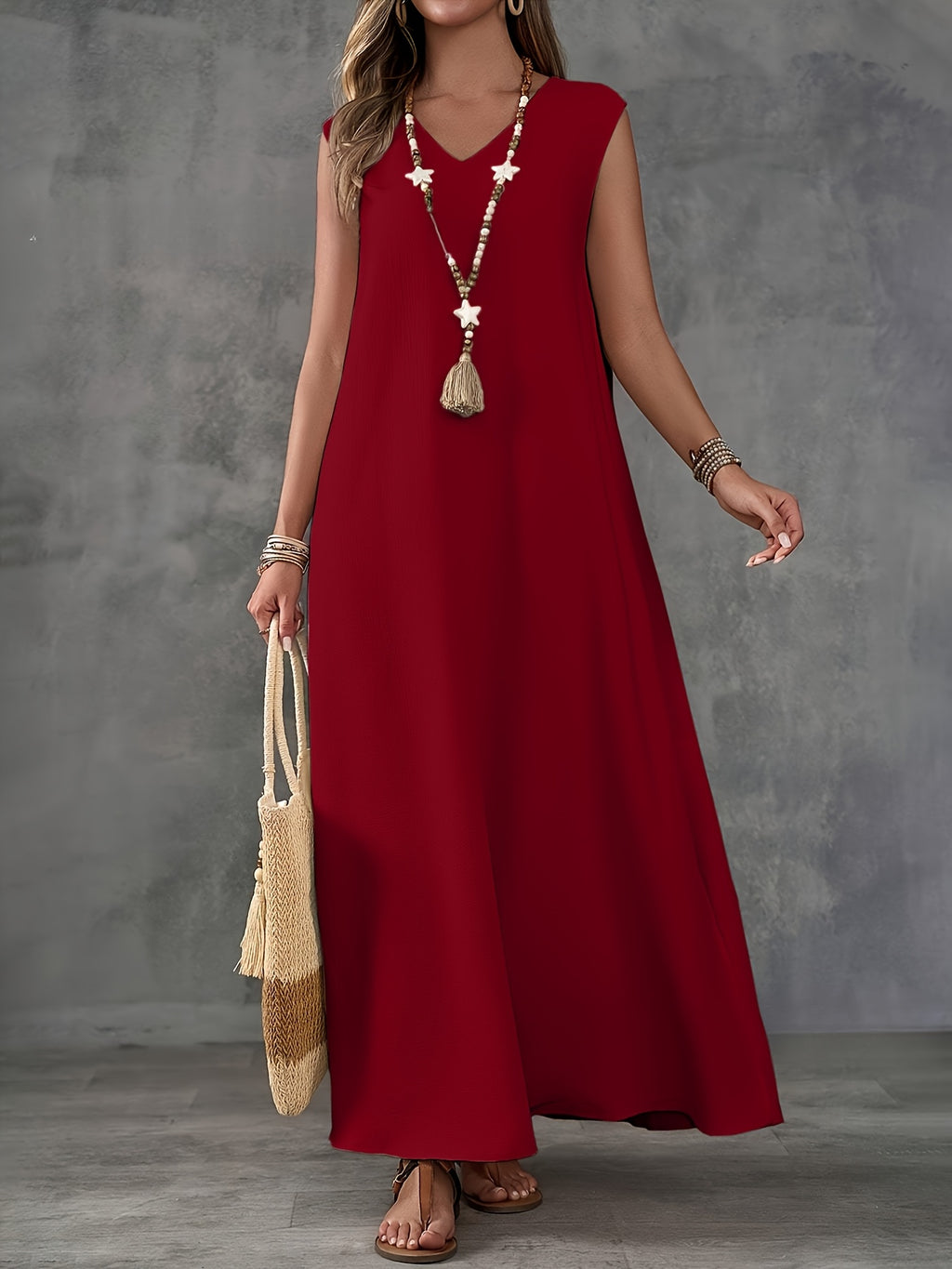 Robe longue grande taille — Crêpe froissé et coupe droite
