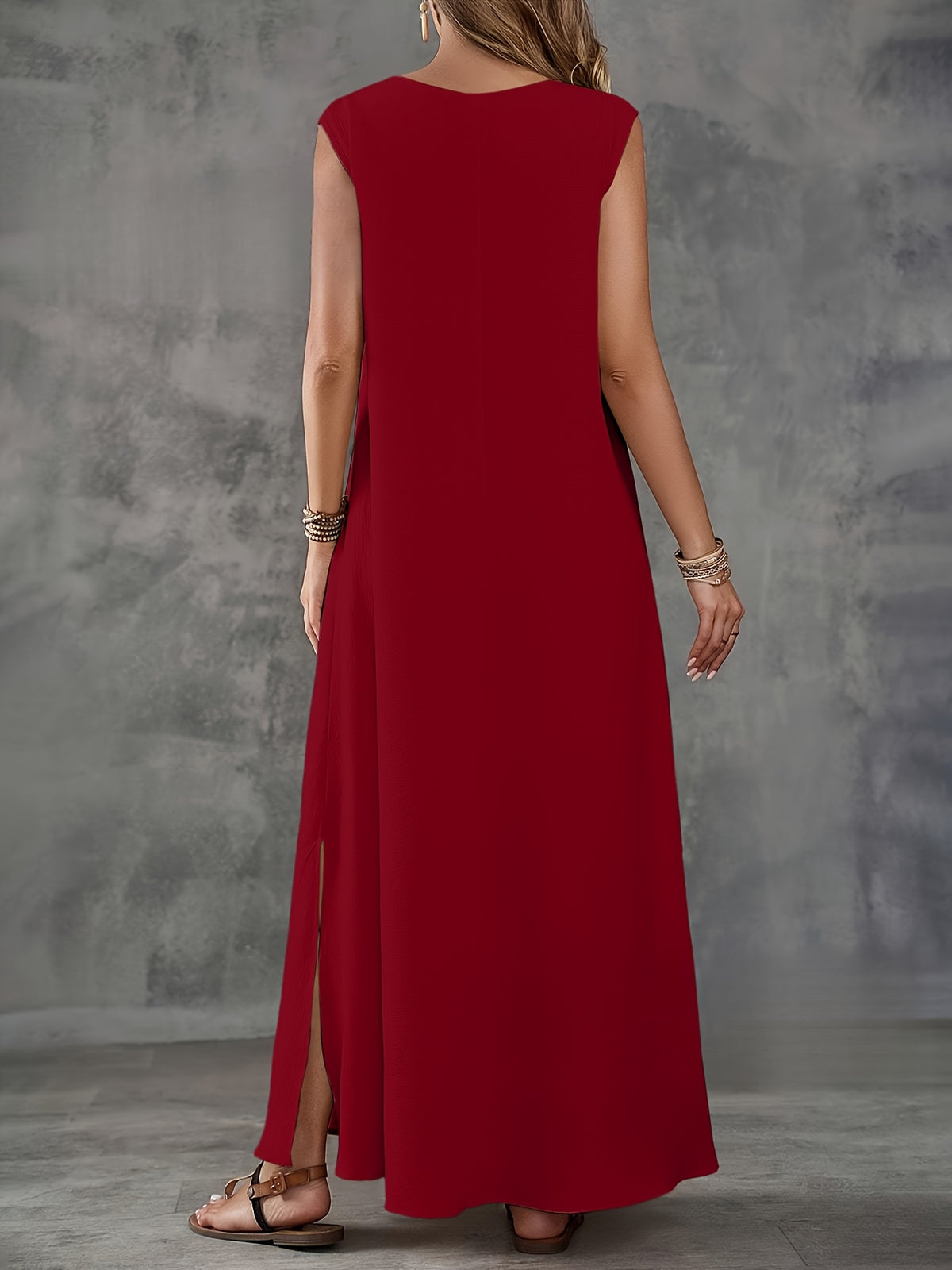 Robe longue grande taille — Crêpe froissé et coupe droite