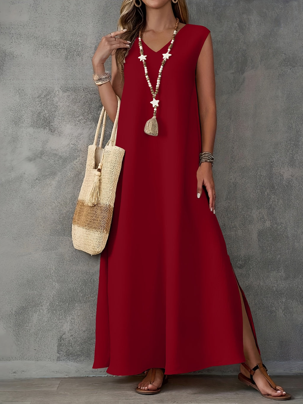 Robe longue grande taille — Crêpe froissé et coupe droite