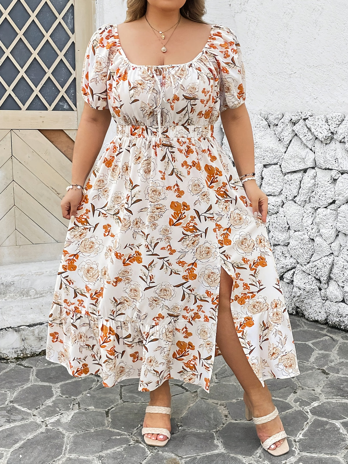 Robe longue grande taille, rouille, au