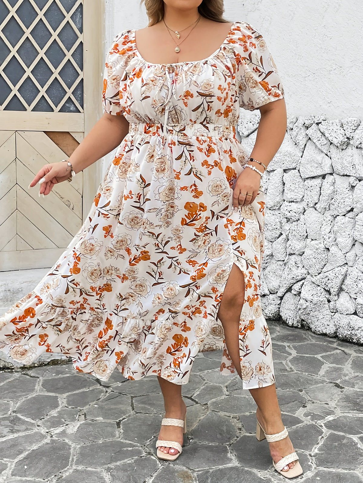 Robe longue grande taille, rouille, au
