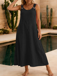Robe longue grande taille — Trapèze sans manches à boucles