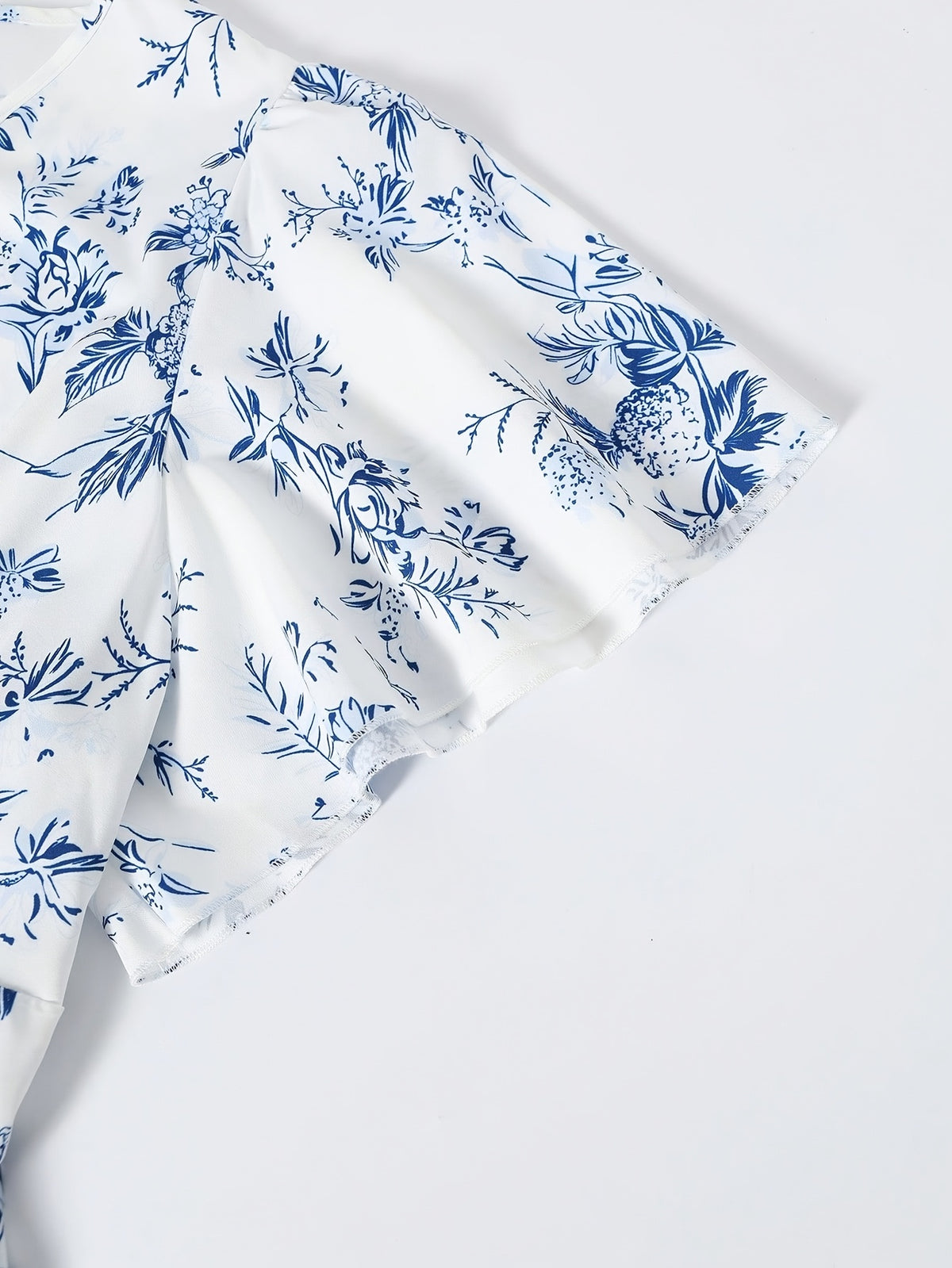 Robe longue grande taille — Branches fleuries bleu et blanc