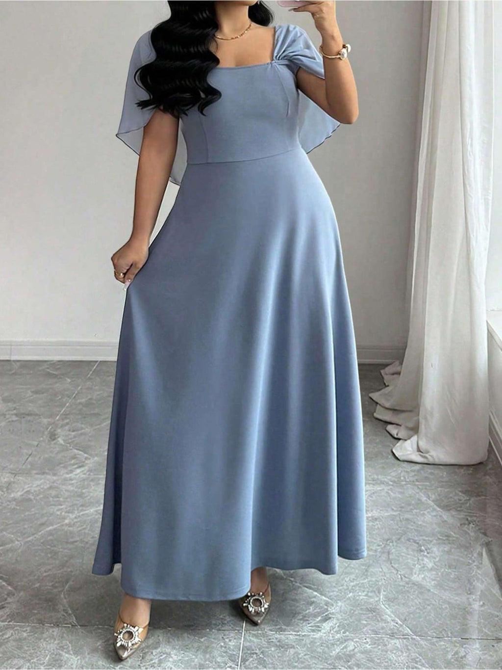 Robe longue grande taille, cape de mousseline