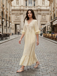 Robe longue grande taille — Bohème en viscose jaune pâle