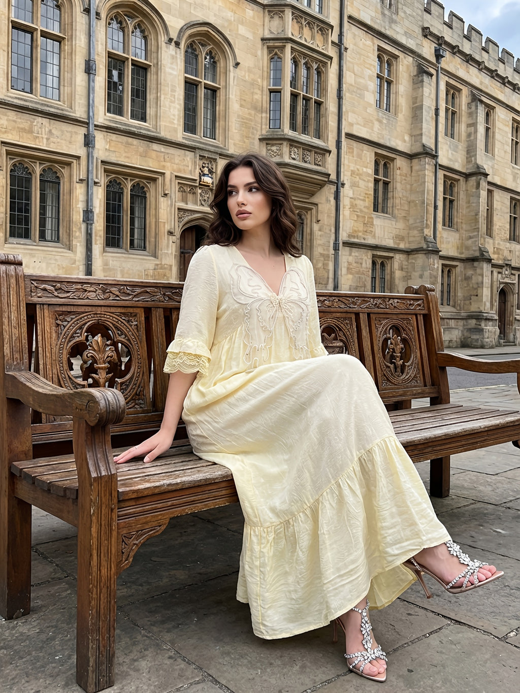 Robe longue grande taille — Bohème en viscose jaune pâle