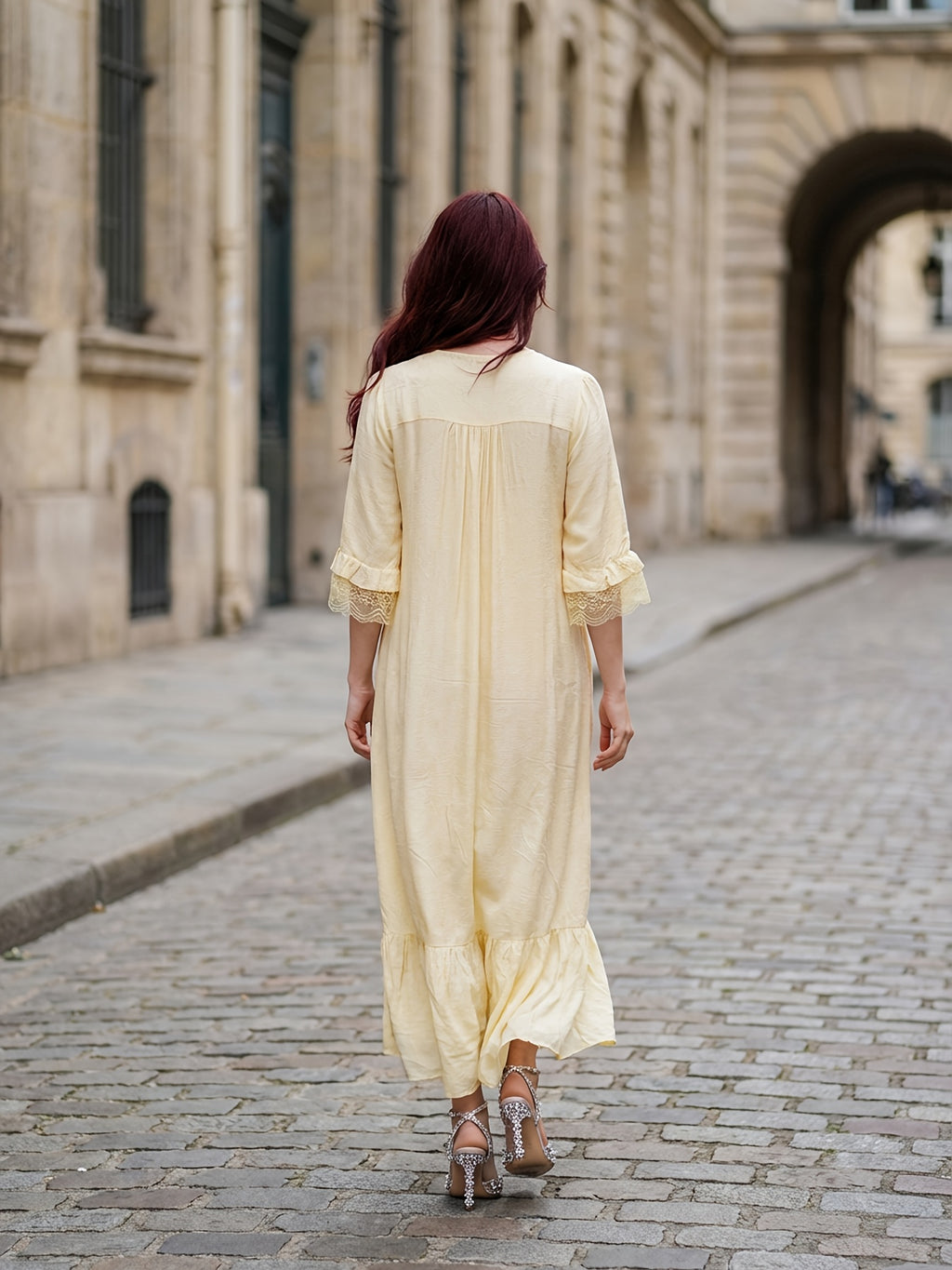 Robe longue grande taille — Bohème en viscose jaune pâle