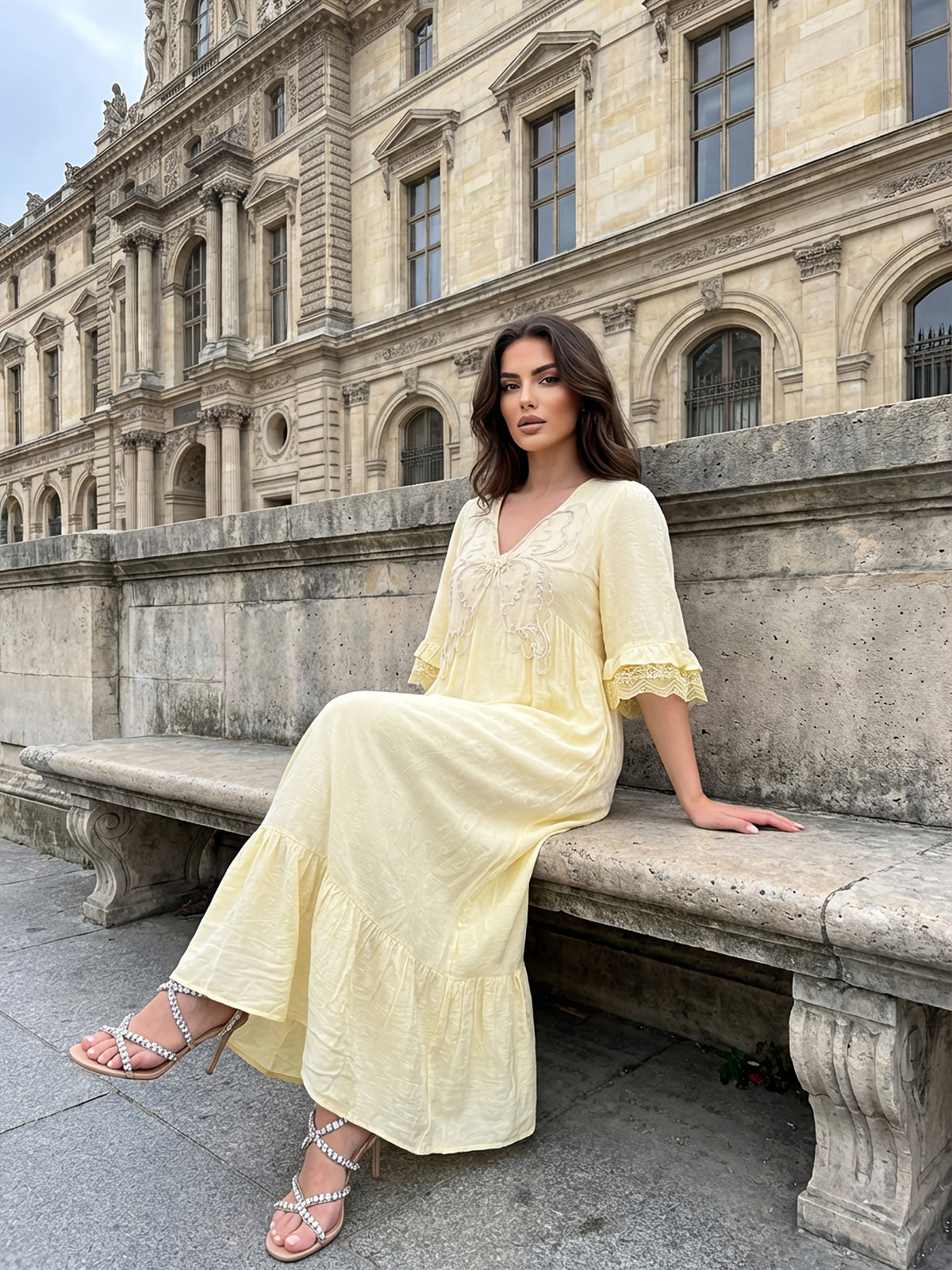 Robe longue grande taille — Bohème en viscose jaune pâle
