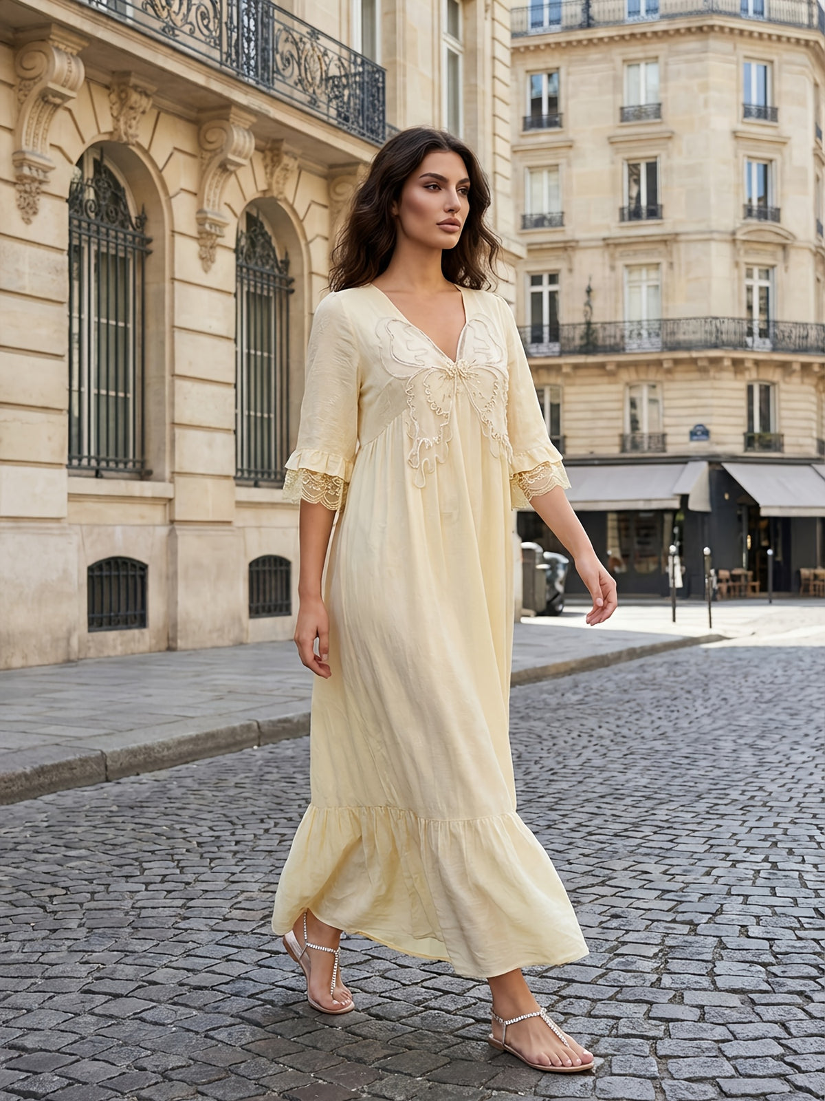 Robe longue grande taille — Bohème en viscose jaune pâle