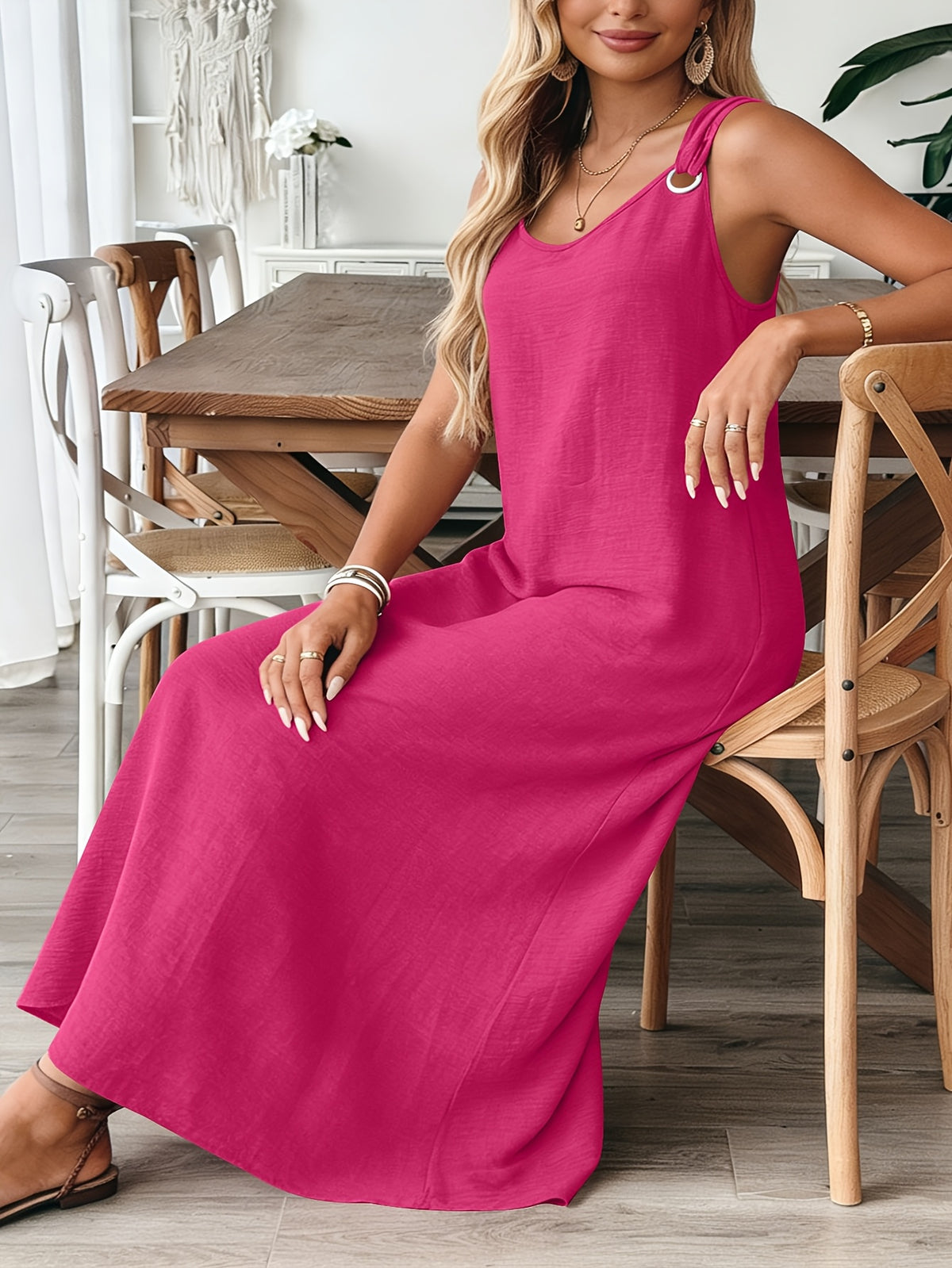 Robe longue grande taille — Bretelles à anneaux métalliques