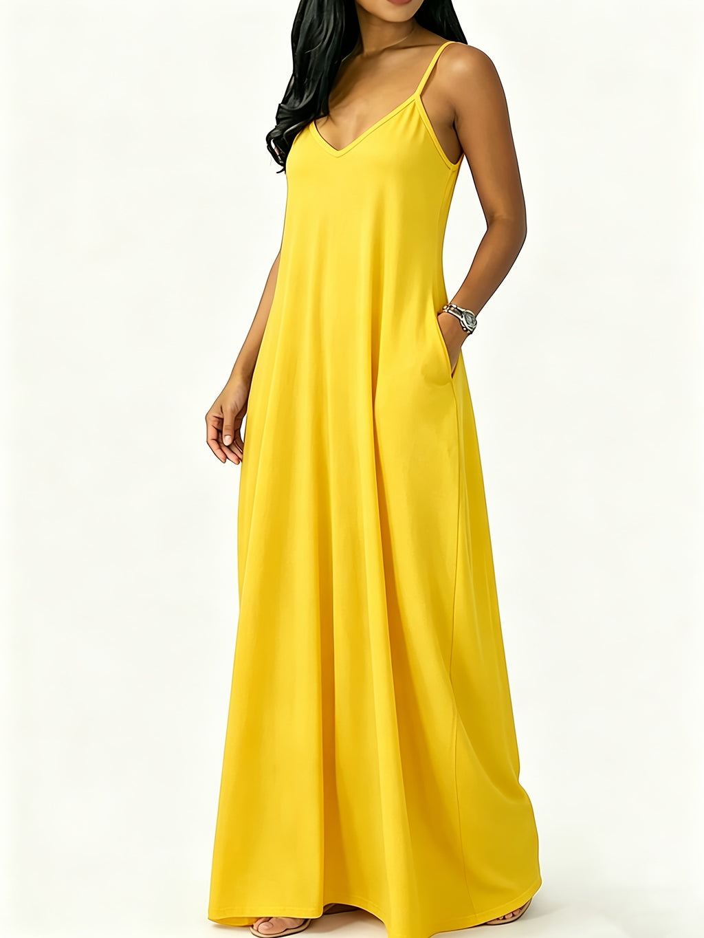 Robe longue grande taille — Fines bretelles et poches profondes