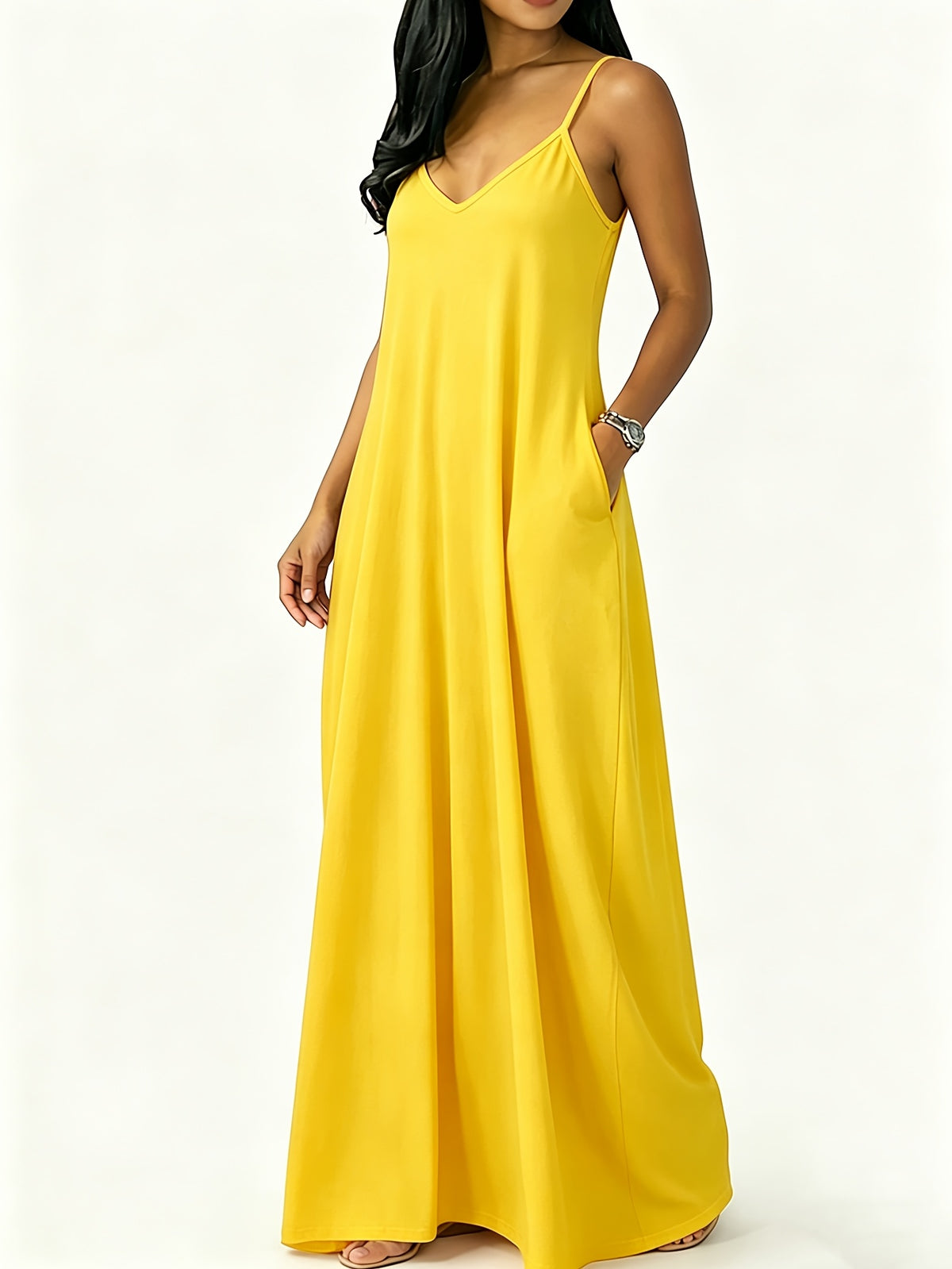 Robe longue grande taille — Fines bretelles et poches profondes