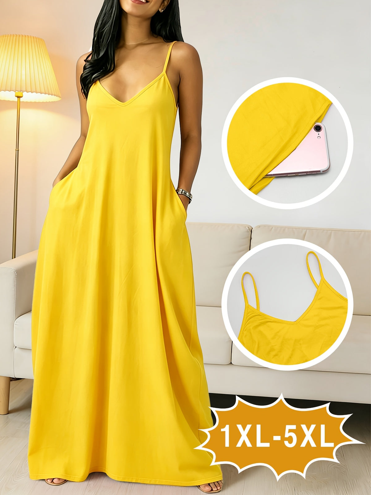 Robe longue grande taille — Fines bretelles et poches profondes