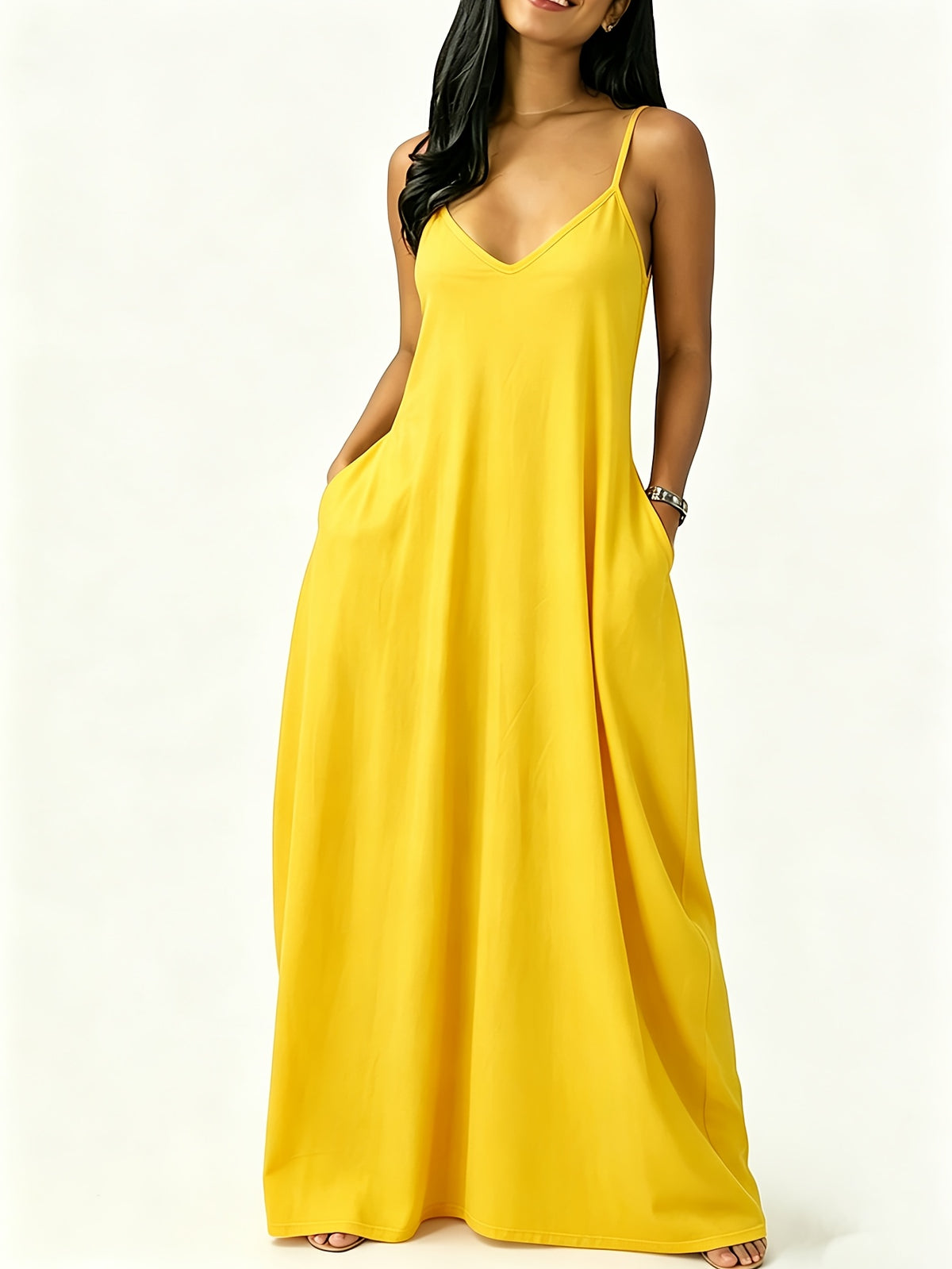 Robe longue grande taille — Fines bretelles et poches profondes