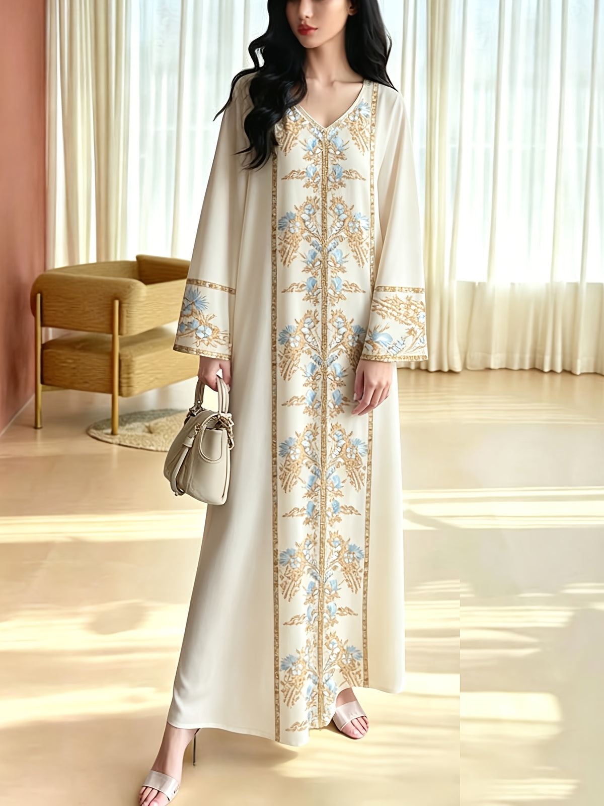 Robe longue grande taille — Brun chocolat à bande florale