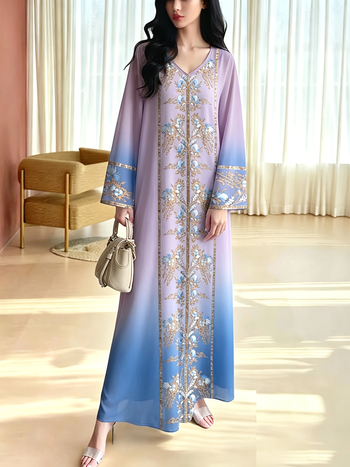 Robe longue grande taille — Brun chocolat à bande florale