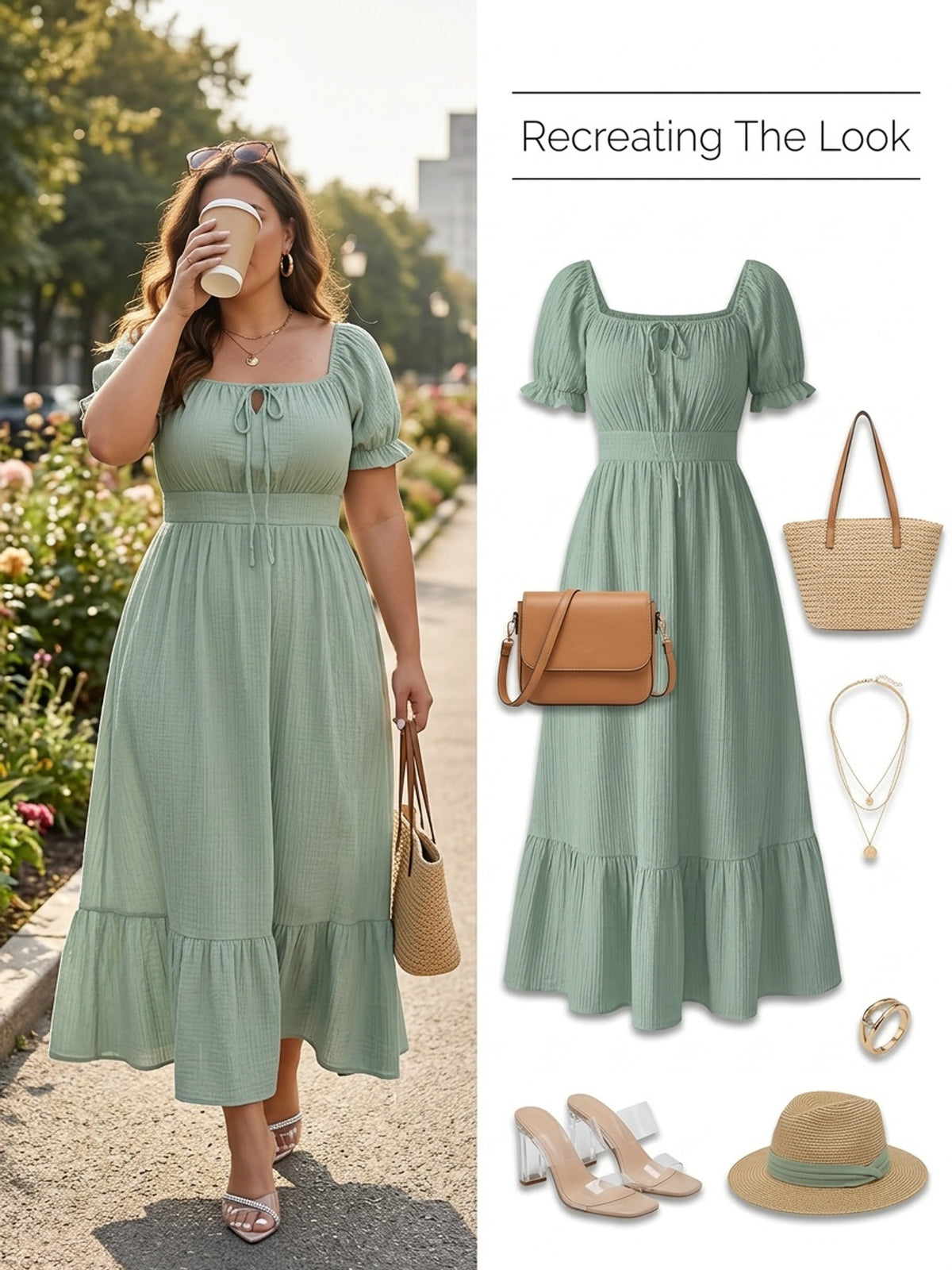 Robe longue grande taille, buste smocké et cordon à nouer