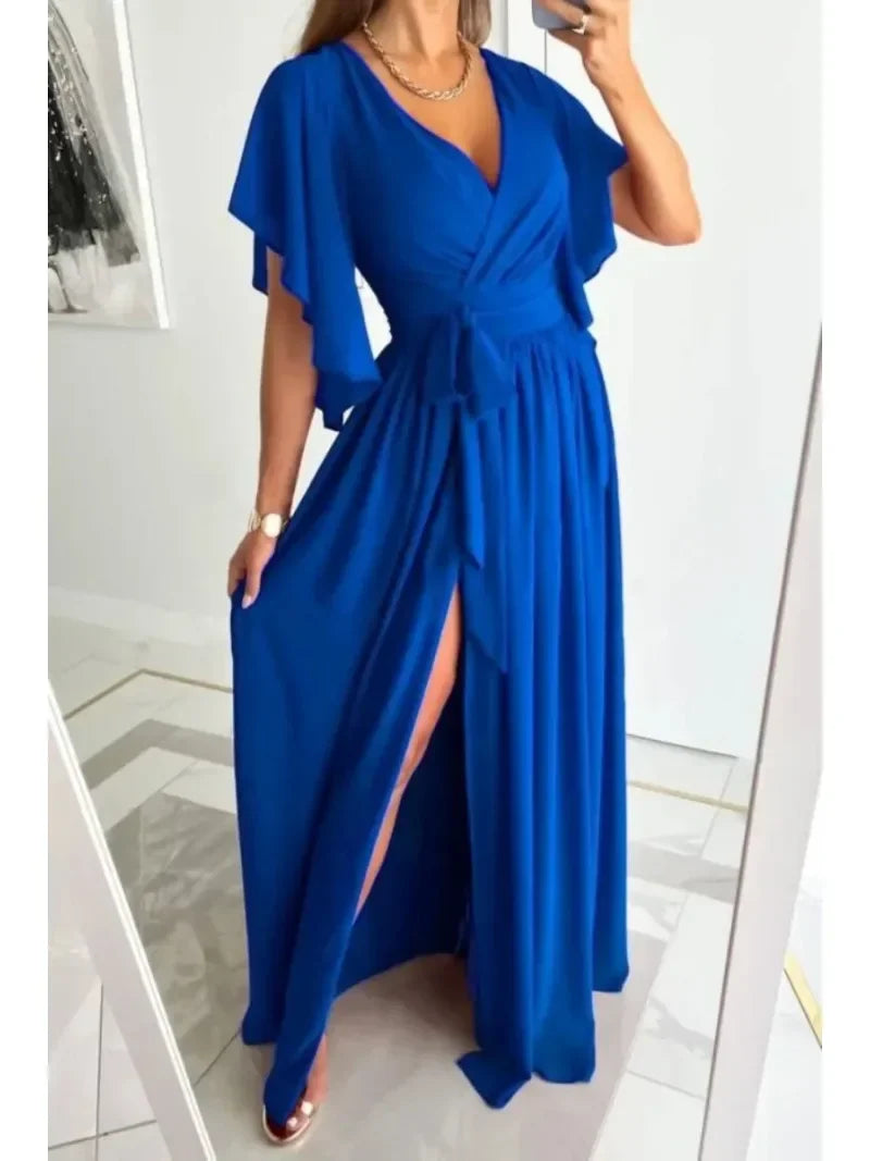 Robe longue grande taille cache-cœur, bleu