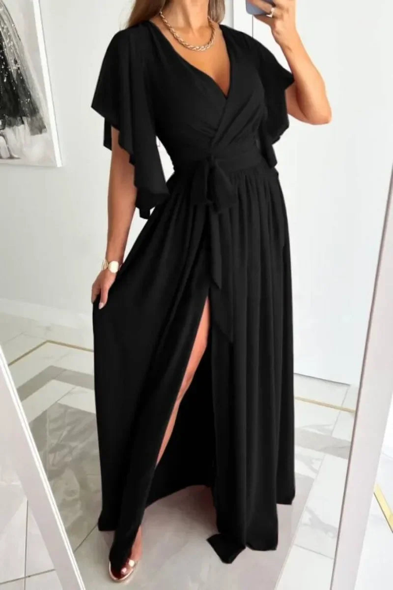 Robe longue grande taille cache-cœur, noir