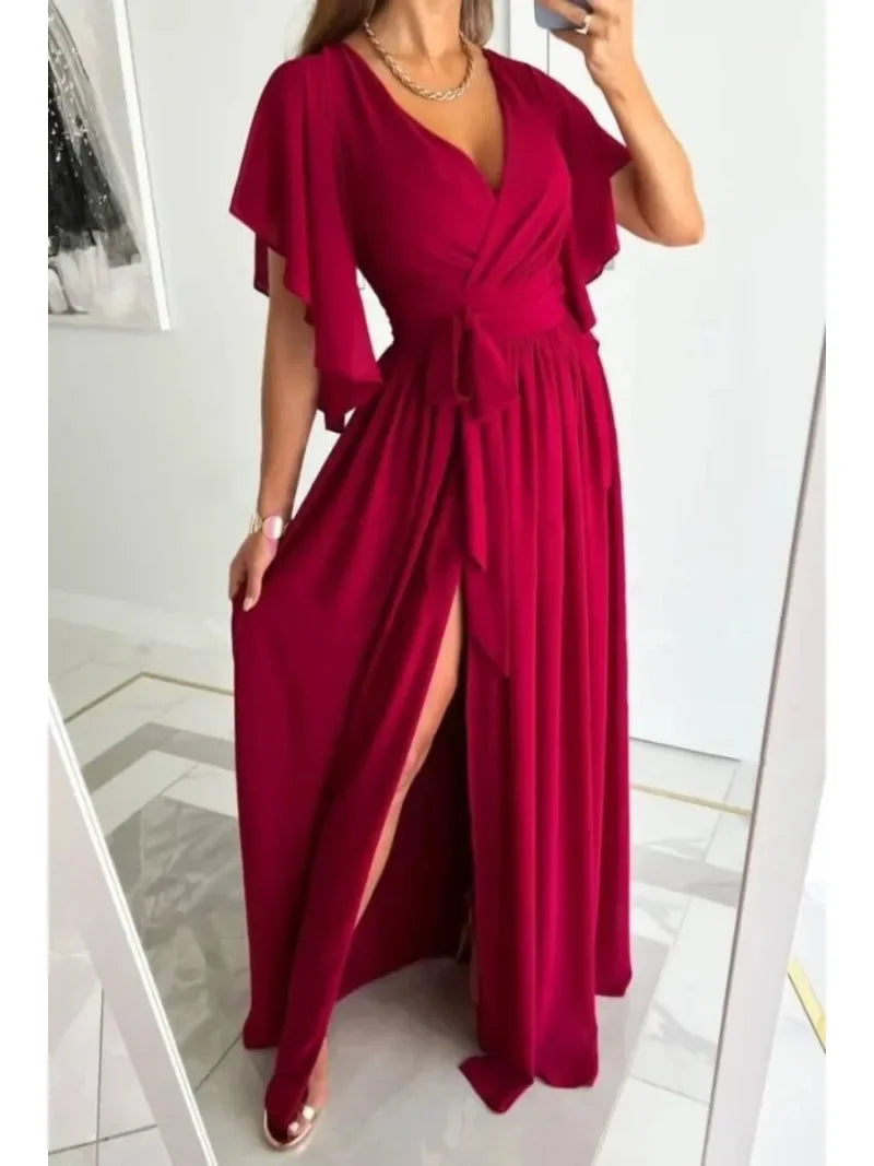 Robe longue grande taille cache-cœur, rouge