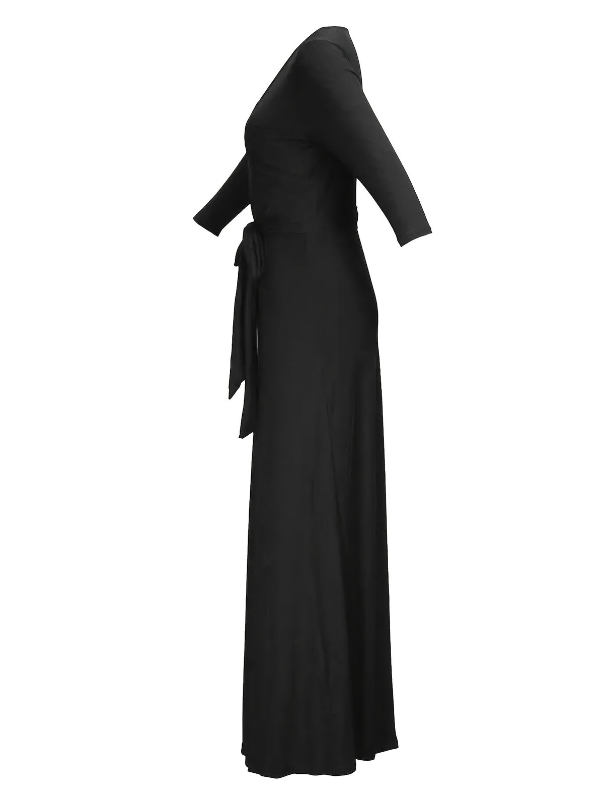 Robe longue grande taille, cache-cœur et manches trois-quarts