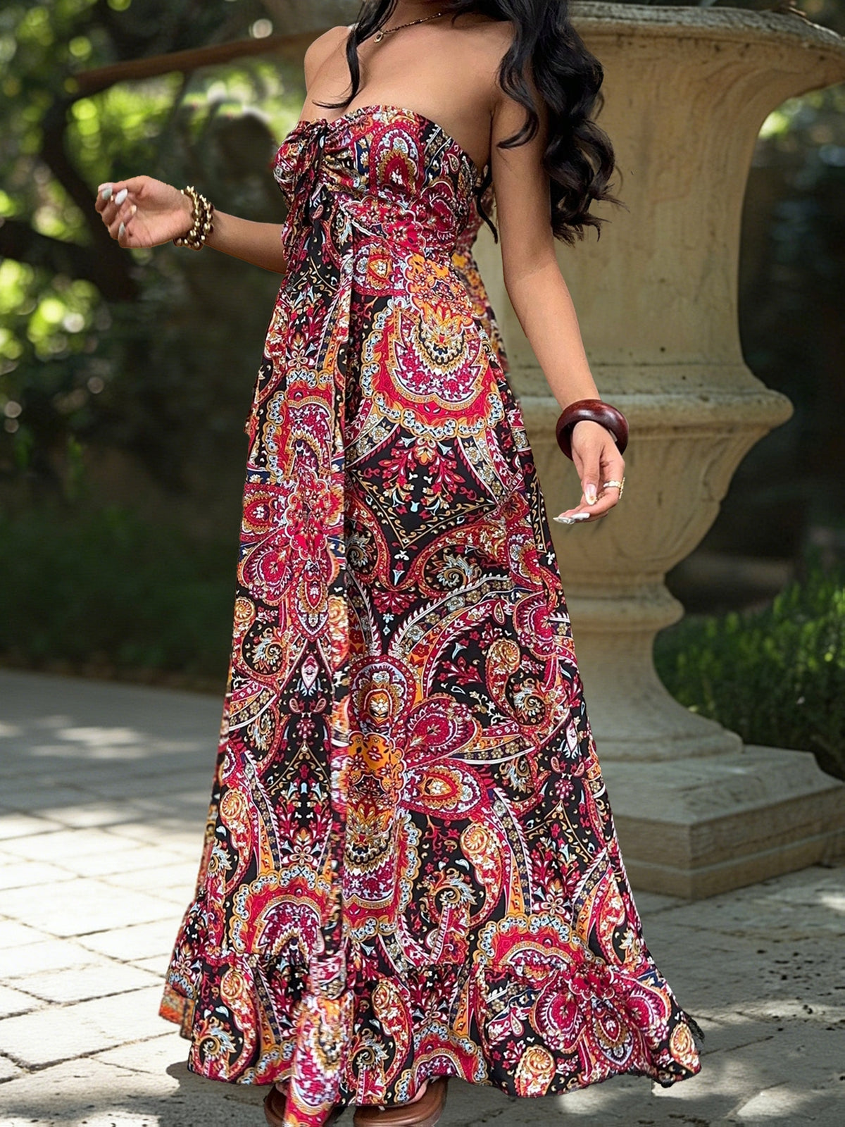 Robe longue grande taille — Cachemire bohème et bandeau licou