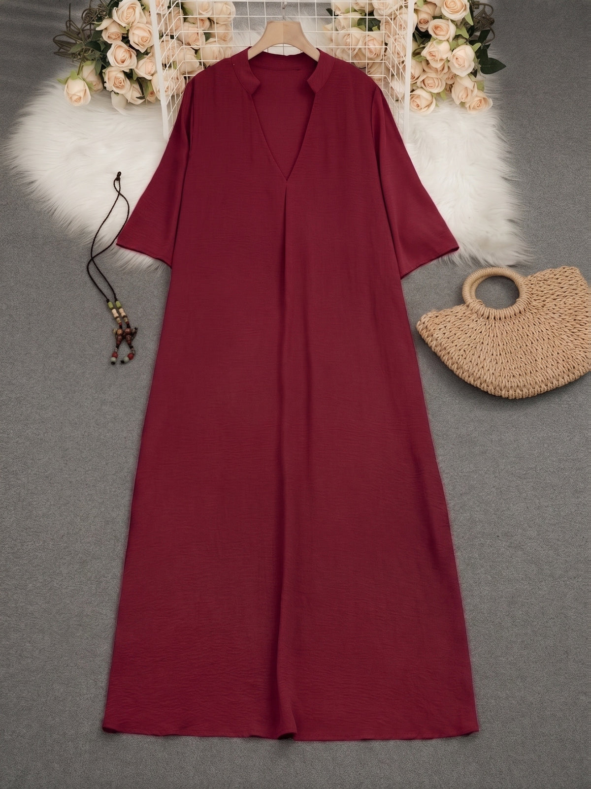 Robe longue grande taille — Caftan uni à fentes latérales