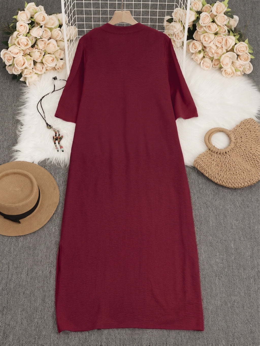 Robe longue grande taille — Caftan uni à fentes latérales