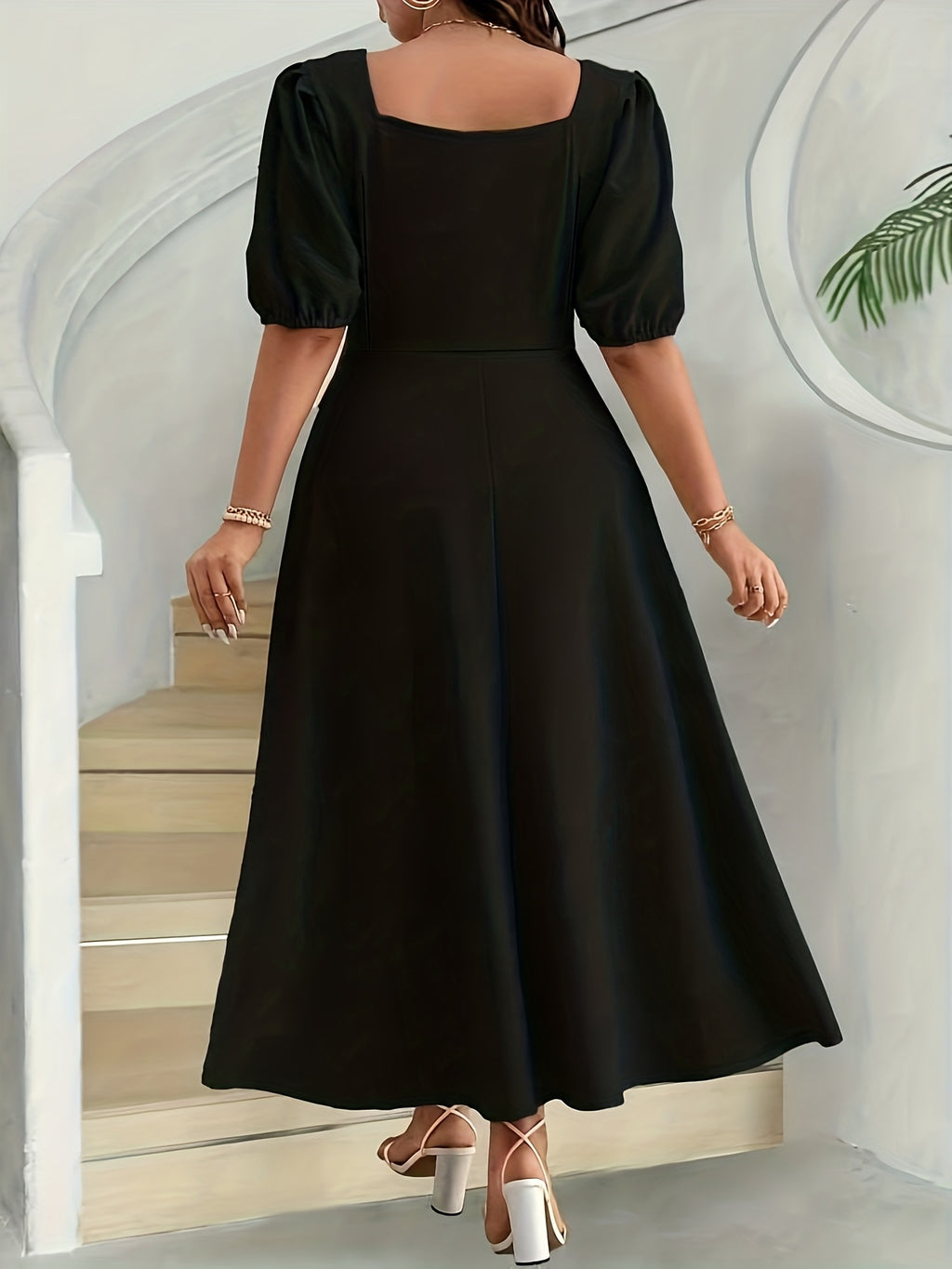 Robe longue grande taille — Col carré, trois coloris unis