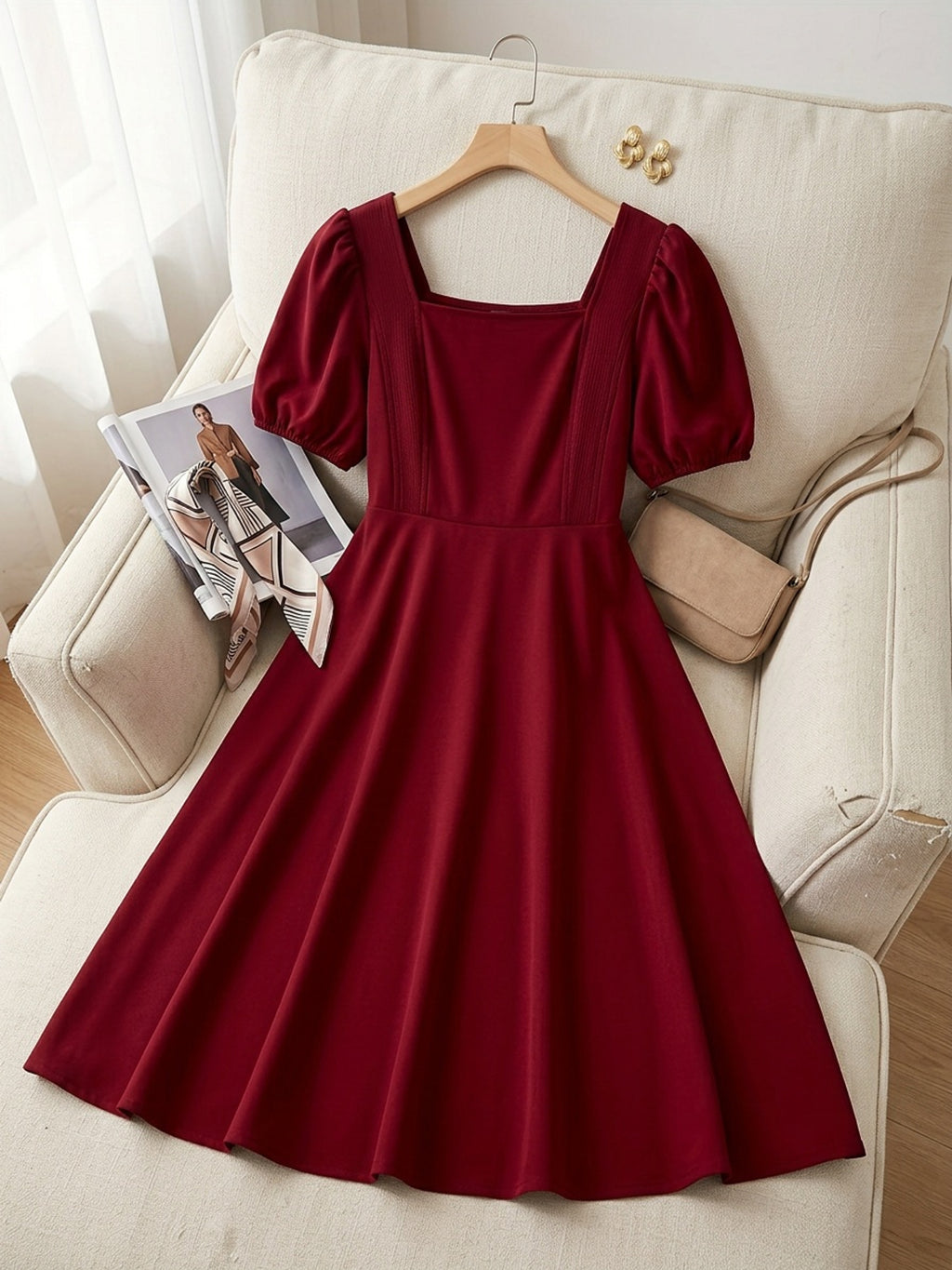 Robe longue grande taille — Col carré, trois coloris unis