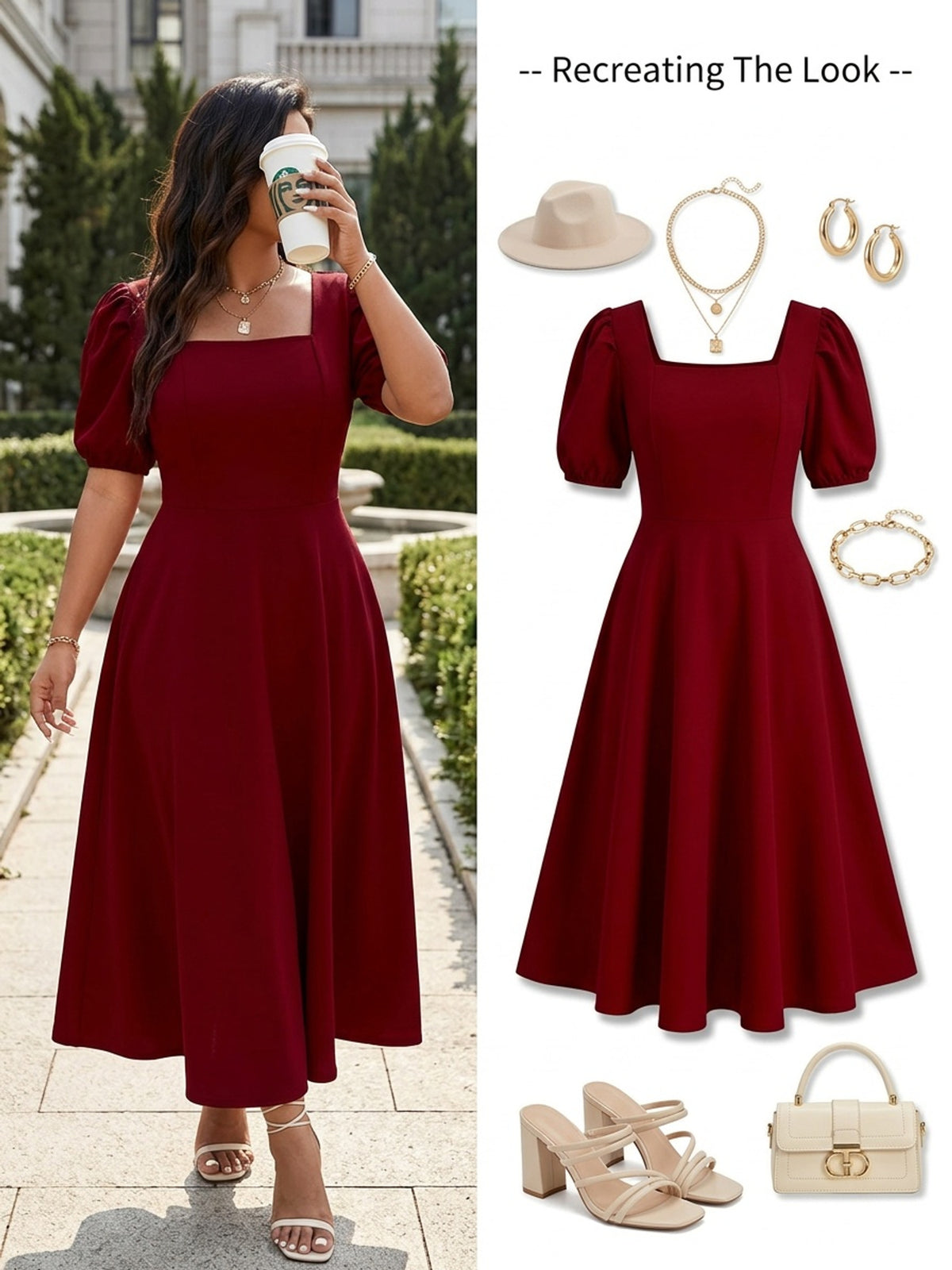 Robe longue grande taille — Col carré, trois coloris unis