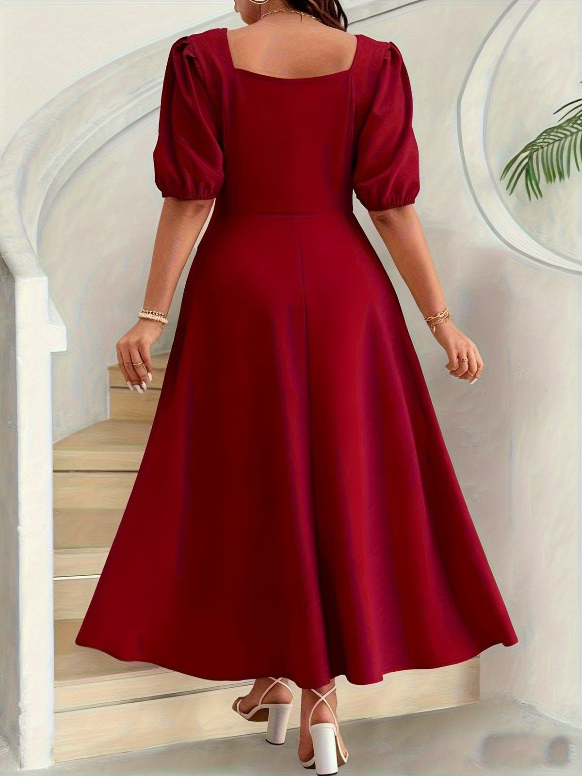 Robe longue grande taille — Col carré, trois coloris unis