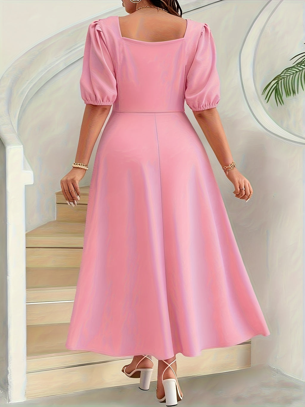 Robe longue grande taille — Col carré, trois coloris unis
