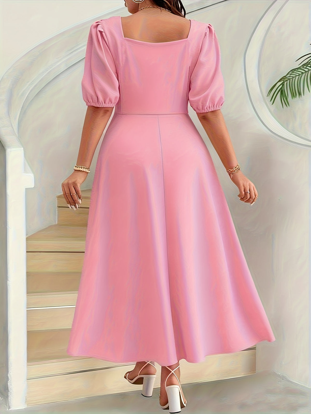 Robe longue grande taille — Col carré, trois coloris unis