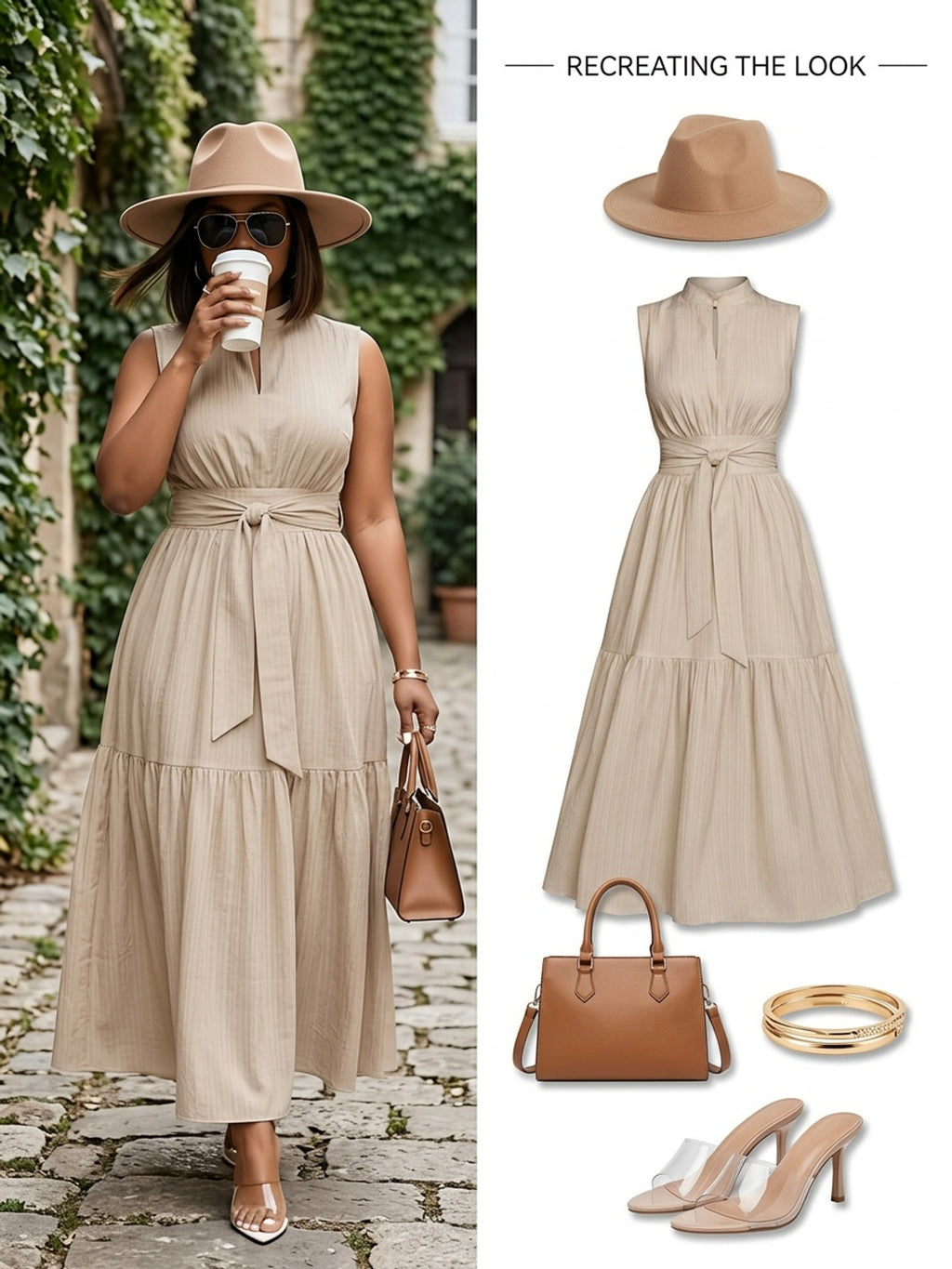 Robe longue grande taille — Col montant et ceinture nouée