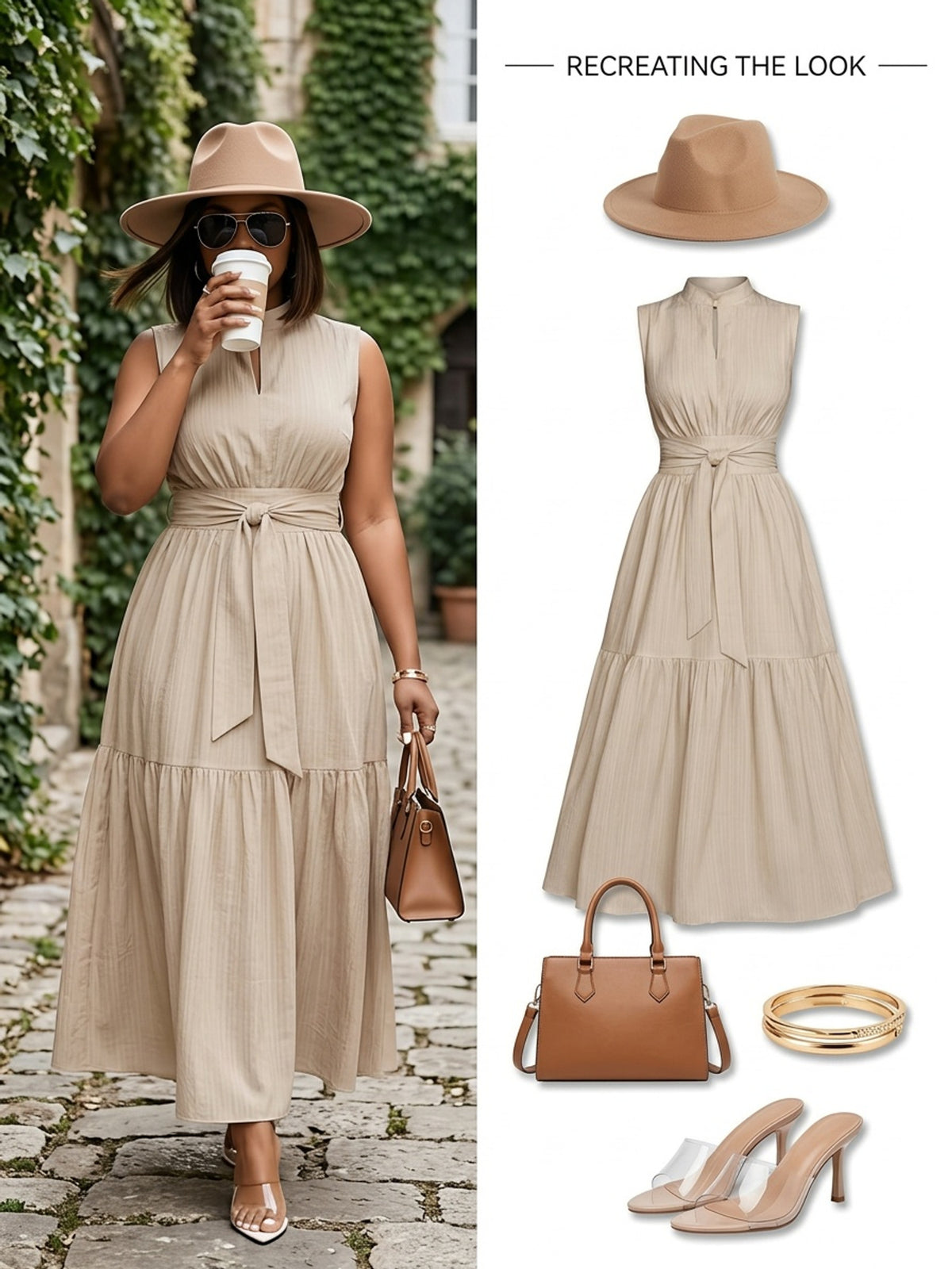 Robe longue grande taille — Col montant et ceinture nouée