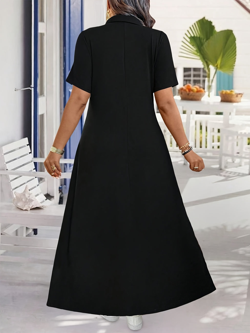 Robe longue grande taille, col polo zippé et maille fluide