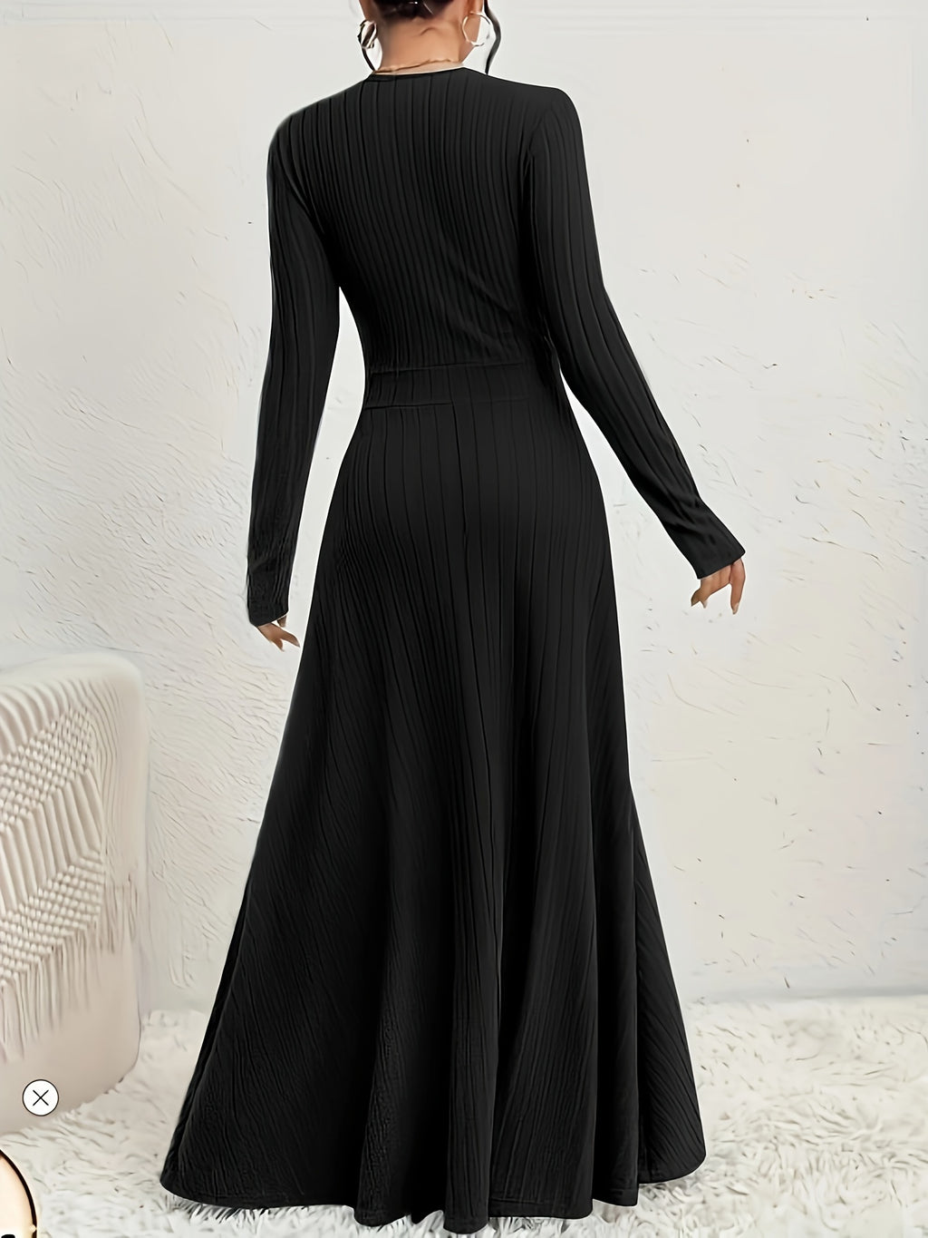 Robe longue grande taille — Décolleté croisé en maille côtelée