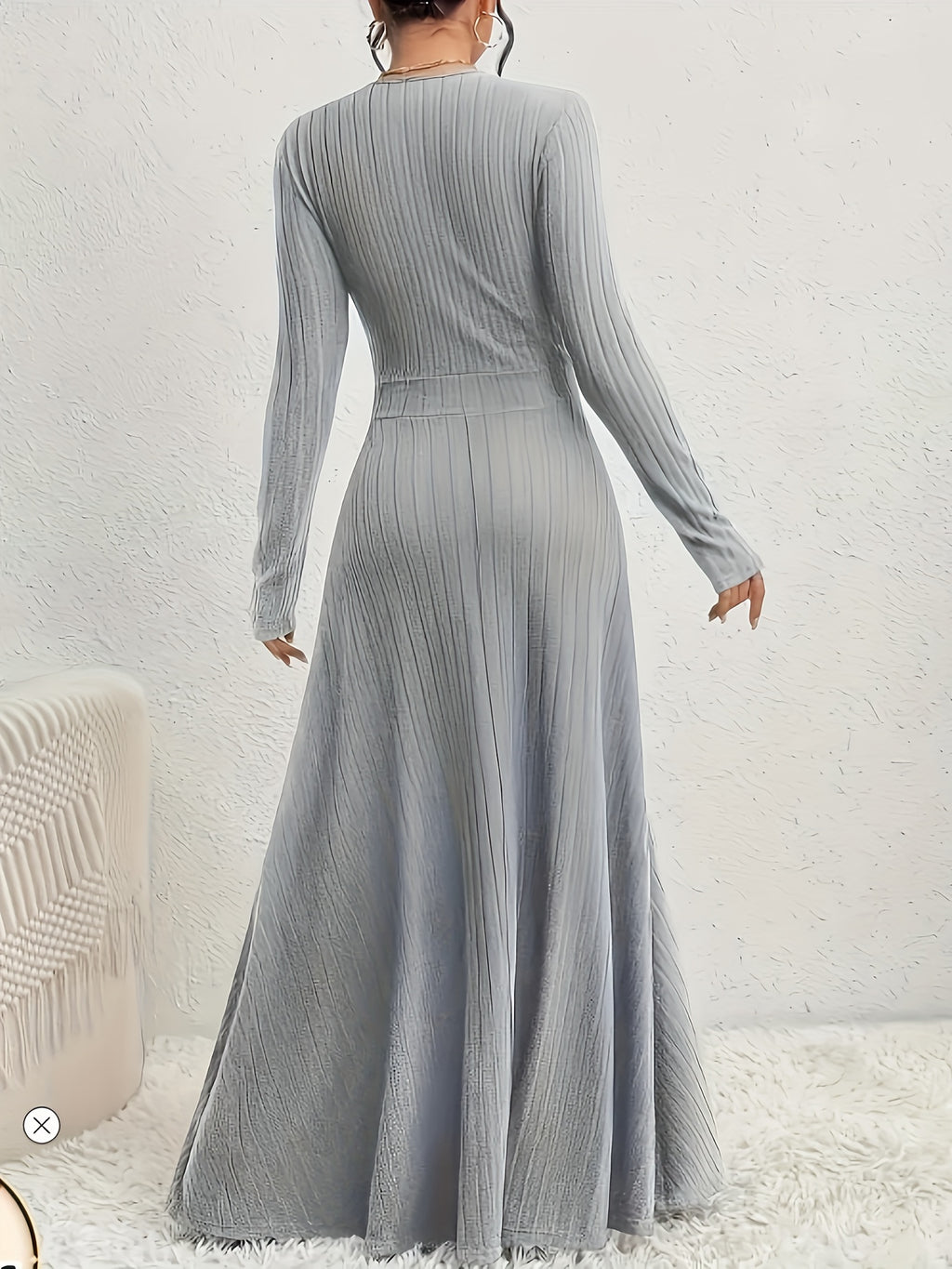 Robe longue grande taille — Décolleté croisé en maille côtelée