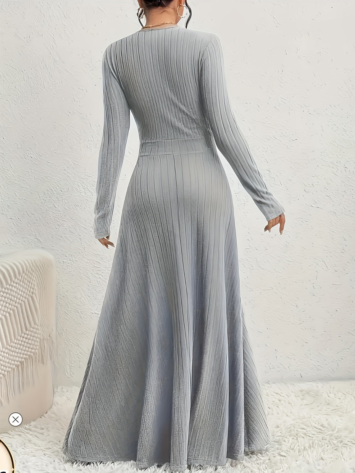 Robe longue grande taille — Décolleté croisé en maille côtelée