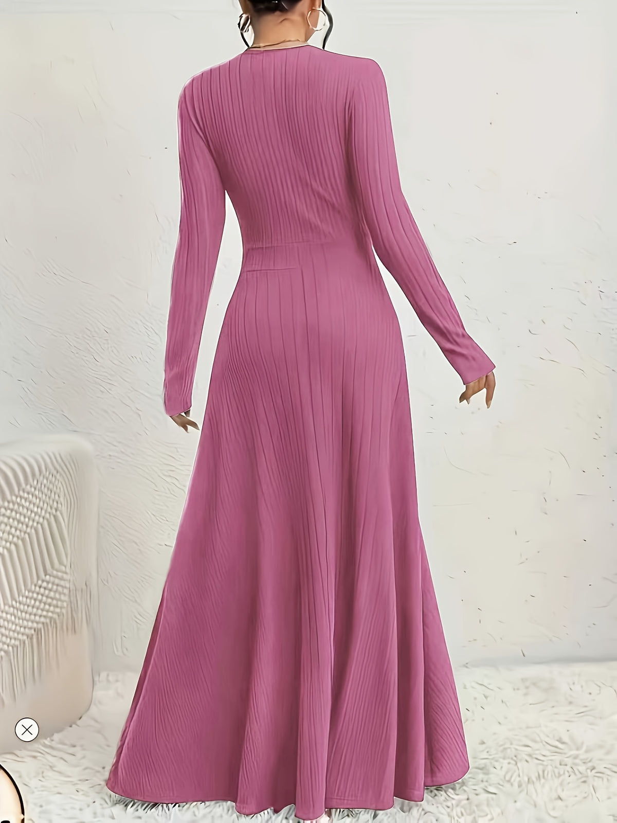 Robe longue grande taille — Décolleté croisé en maille côtelée