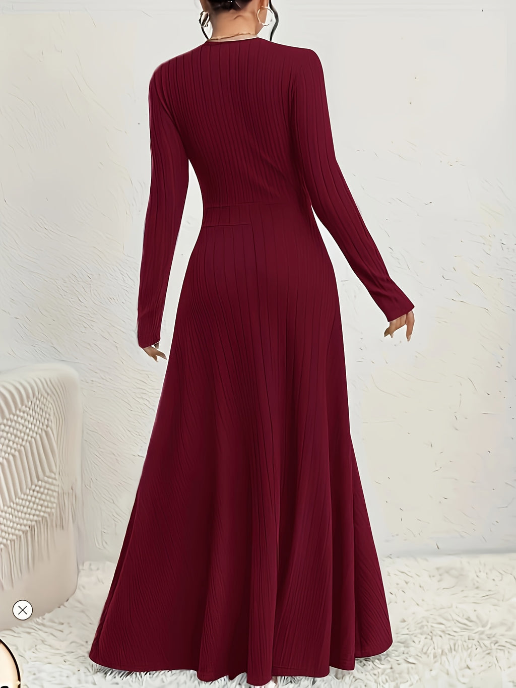 Robe longue grande taille — Décolleté croisé en maille côtelée