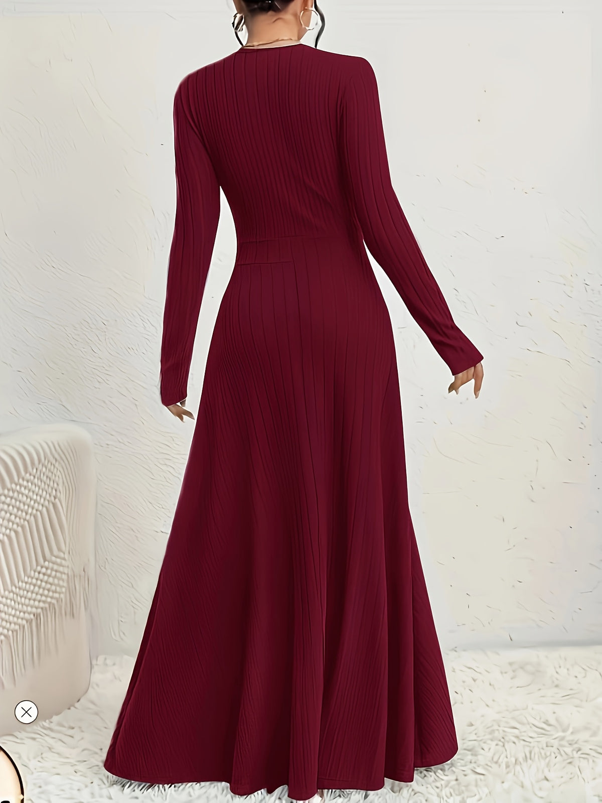 Robe longue grande taille — Décolleté croisé en maille côtelée