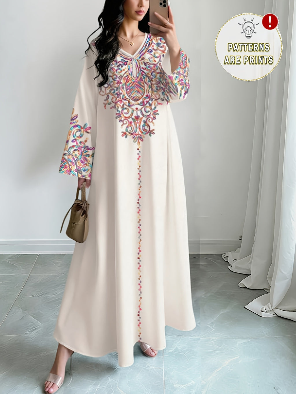 Robe longue grande taille — Écrue à médaillon arabesque