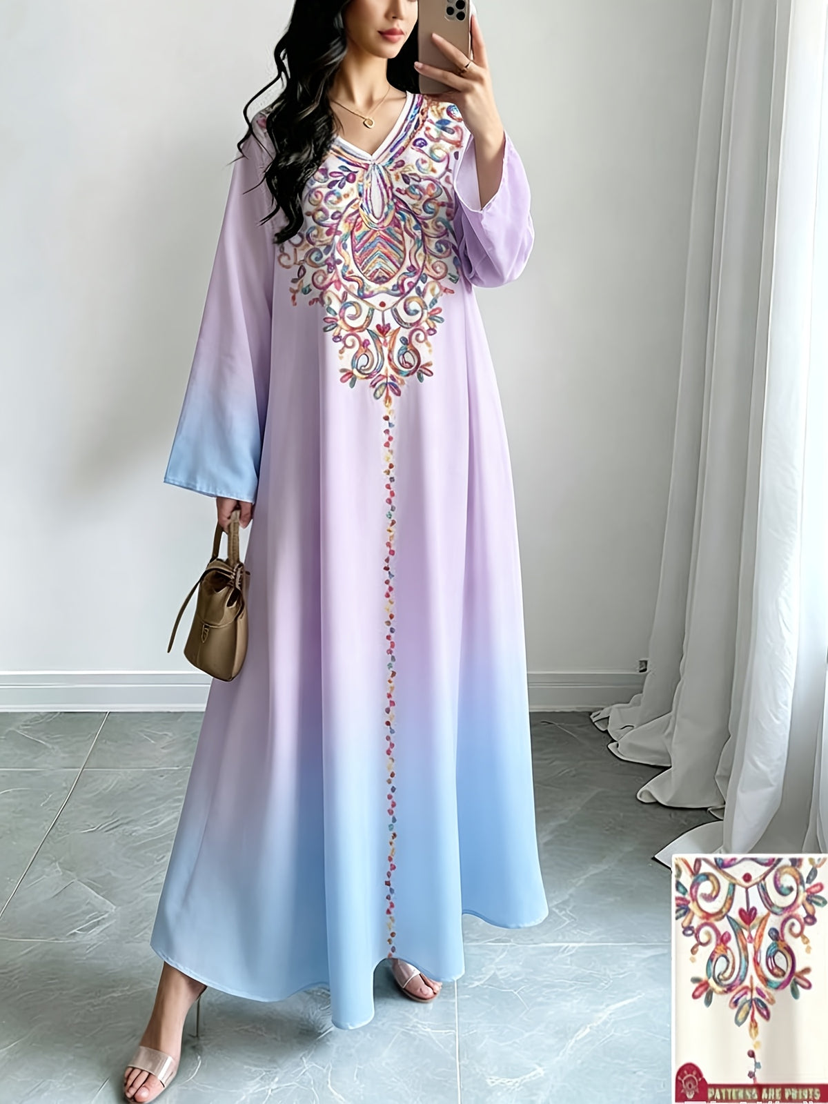 Robe longue grande taille — Écrue à médaillon arabesque