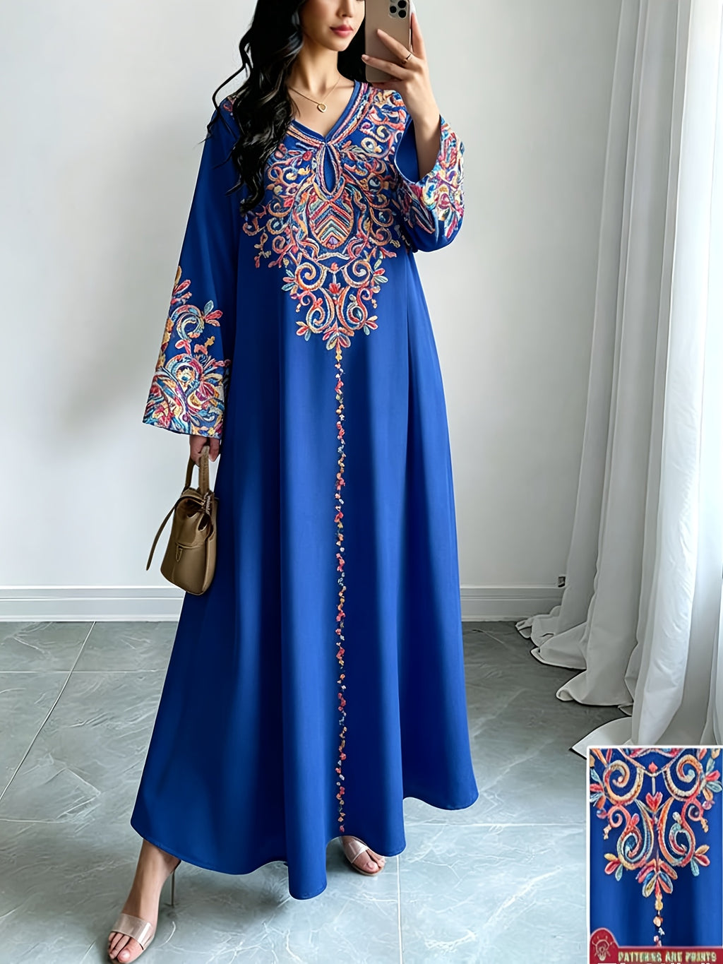 Robe longue grande taille — Écrue à médaillon arabesque